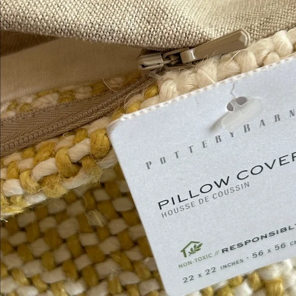 Pottery Barn • NWT Faye Textured Linen Striped Euro Pillow Cover Yellow Cream